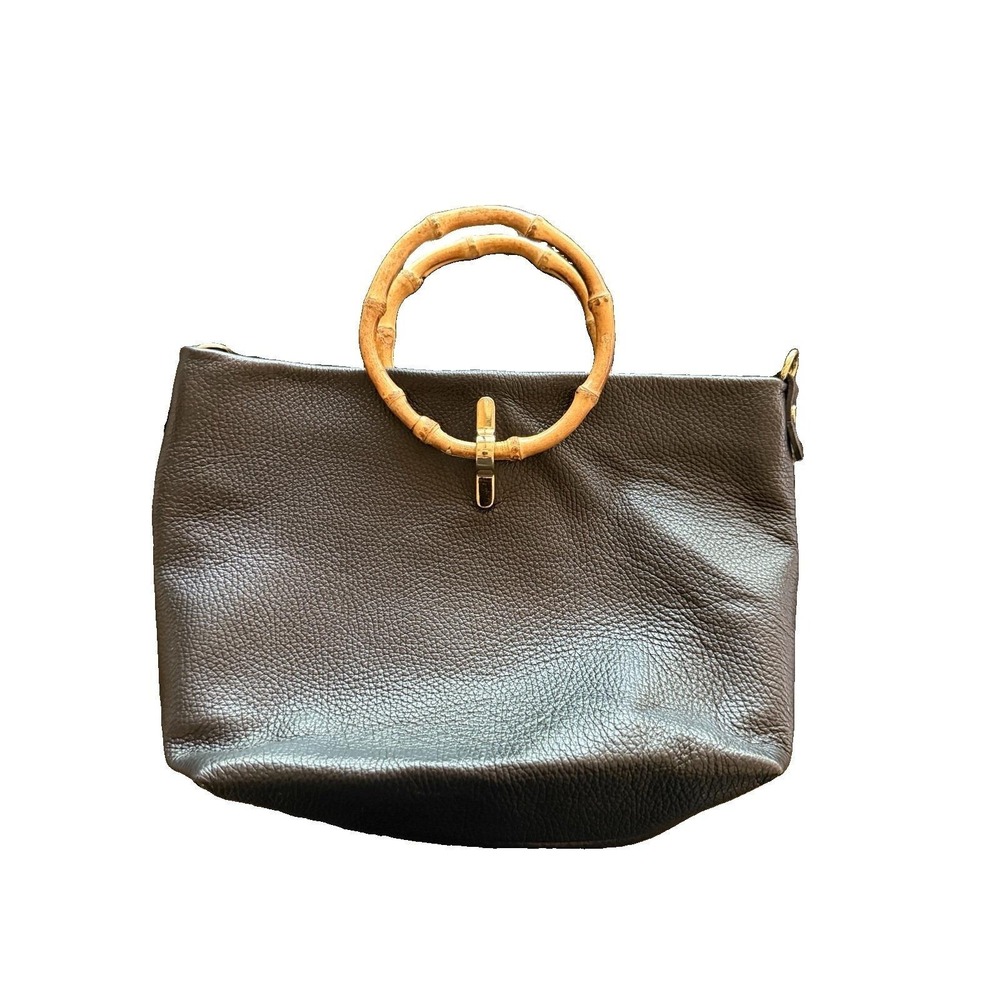 VTG Vera Pelle Italy Leather Bag Bamboo Ring Handle Gold Hardware Top Handle